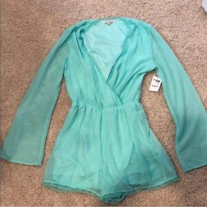 Icy Mint Green Chiffon Sleeve Romper